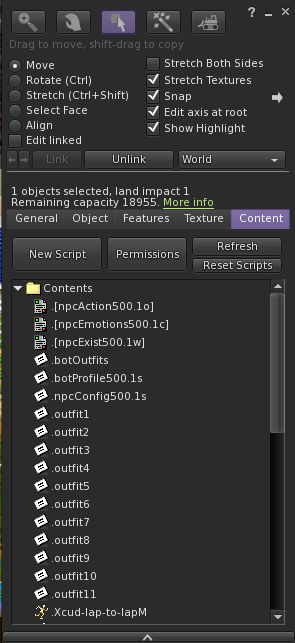 contents tab showing scripts and support notecards