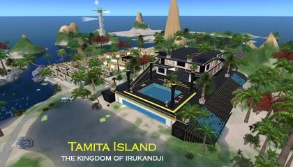 The original palace grounds on Tamita Island with raised steppe pool and bath house. InWorldz 2013